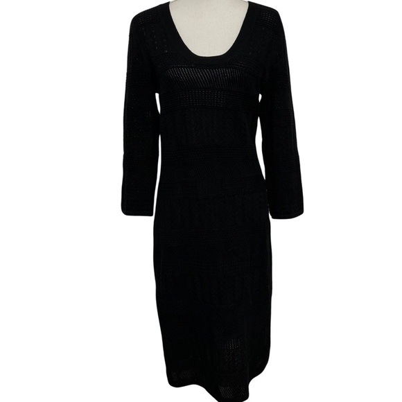 Gap Crochet Midi Dress Black SZ Large Tall 3/4 Sleeve Scoop Neck NEW WITH TAGS - Picture 1 of 11